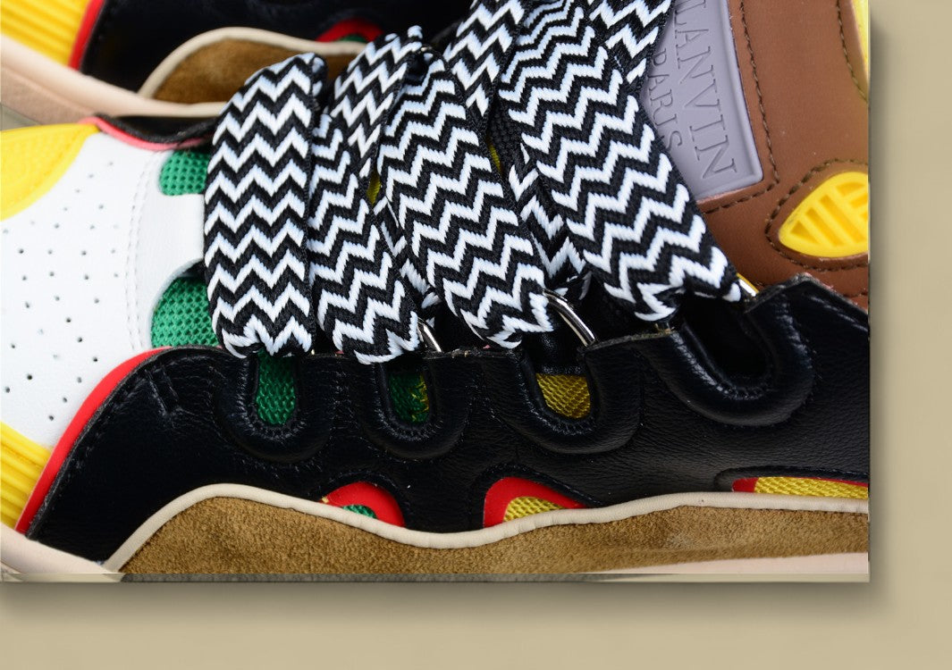 Lanvin Curb Series Casual Sports Shoes Yellow Black Brown Red Trim Replica