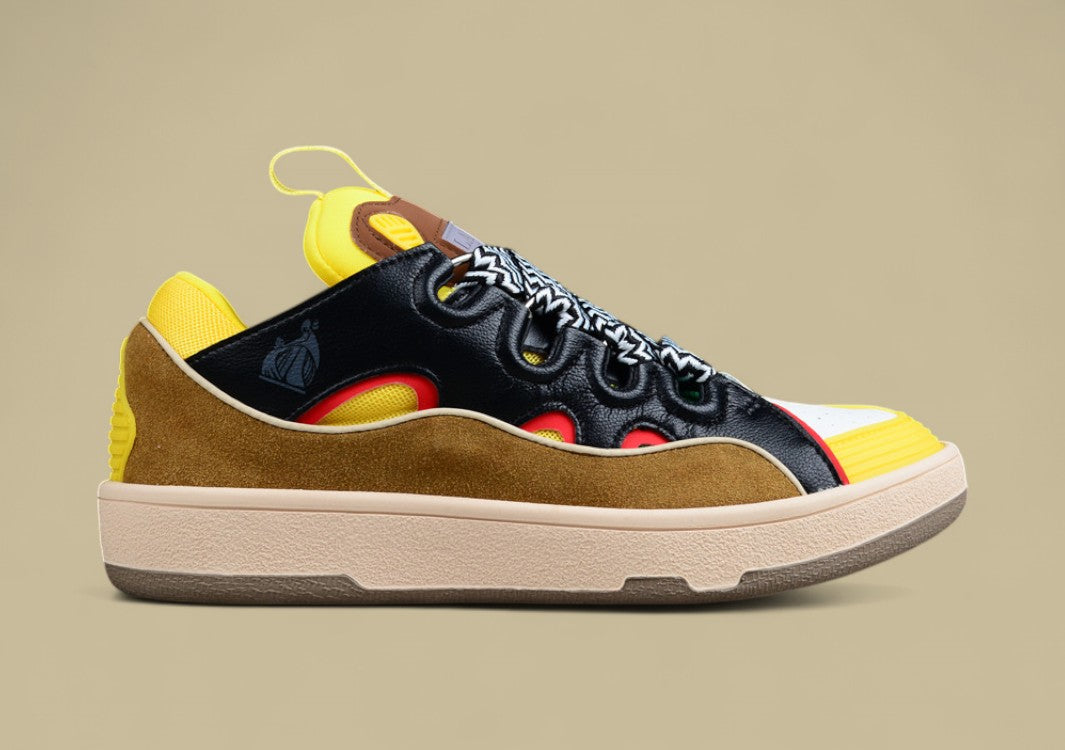 Lanvin Curb Series Casual Sports Shoes Yellow Black Brown Red Trim Replica