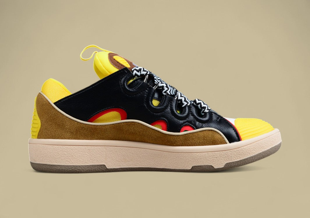 Lanvin Curb Series Casual Sports Shoes Yellow Black Brown Red Trim Replica