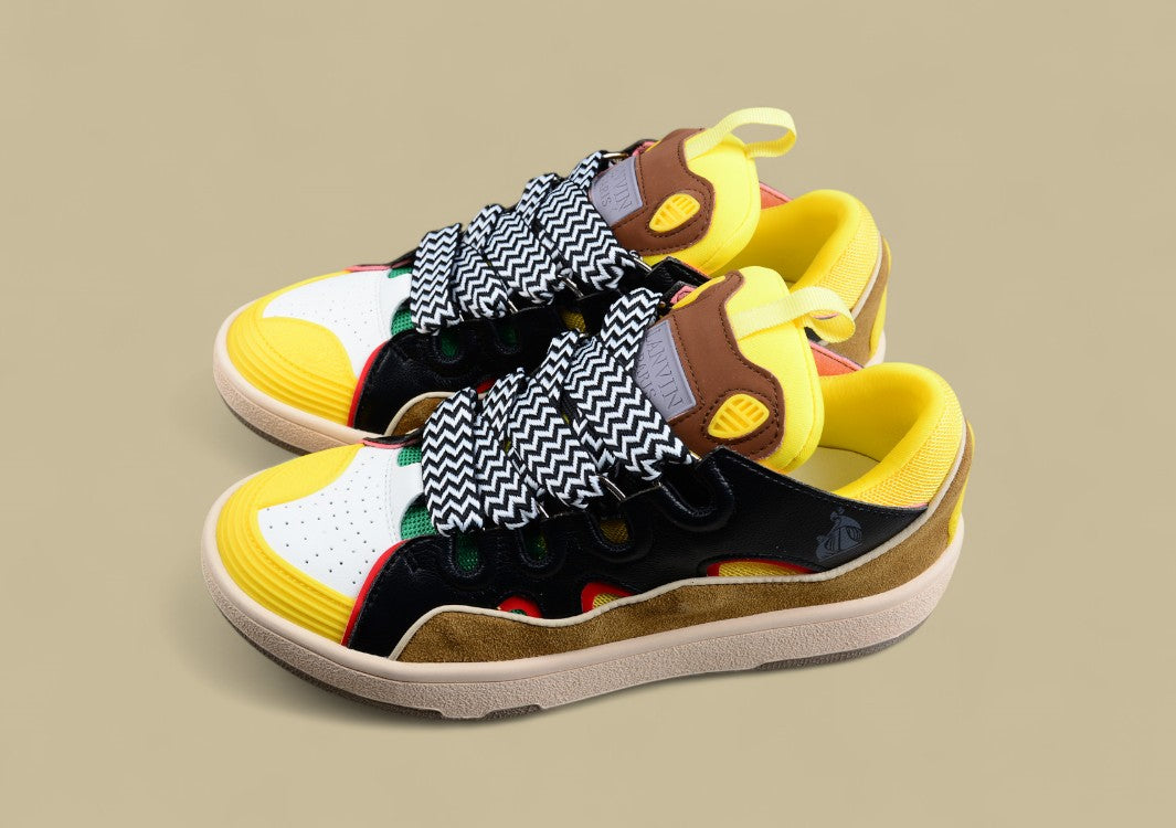 Lanvin Curb Series Casual Sports Shoes Yellow Black Brown Red Trim Replica