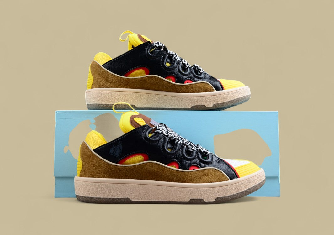 Lanvin Curb Series Casual Sports Shoes Yellow Black Brown Red Trim Replica
