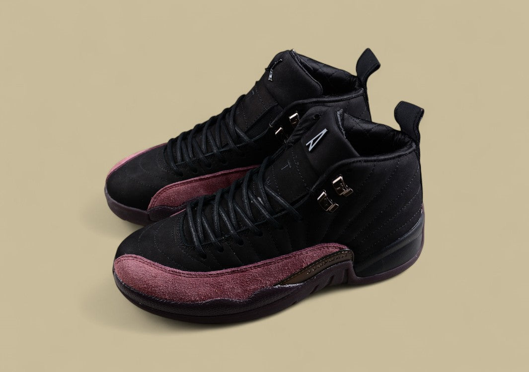 Maniére X Air Jordan 12 Retro Suede Black and Red Basketball Shoes