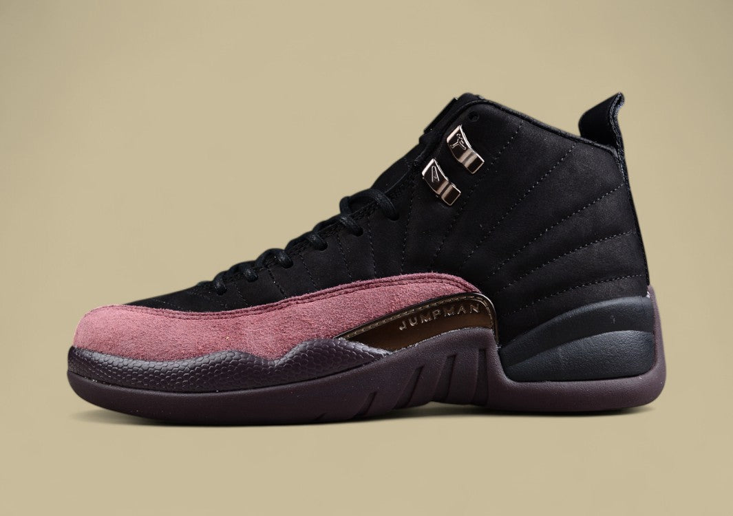 Maniére X Air Jordan 12 Retro Suede Black and Red Basketball Shoes