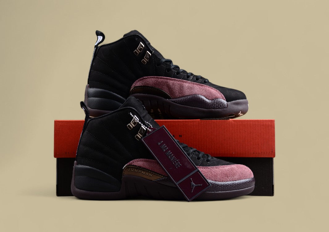 Maniére X Air Jordan 12 Retro Suede Black and Red Basketball Shoes