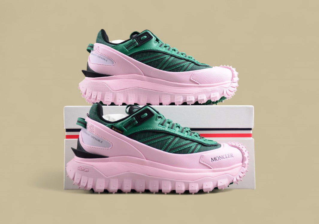 Moncler Trailgrip GTX Low – Forest Green & Soft Pink