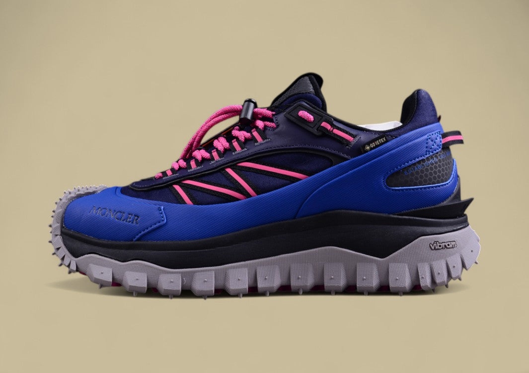Moncler Trailgrip GTX Low – Midnight Navy & Electric Blue with Pink Accents