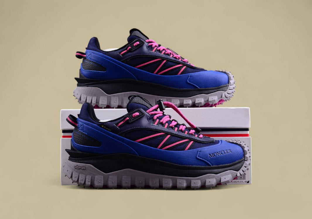 Moncler Trailgrip GTX Low – Midnight Navy & Electric Blue with Pink Accents