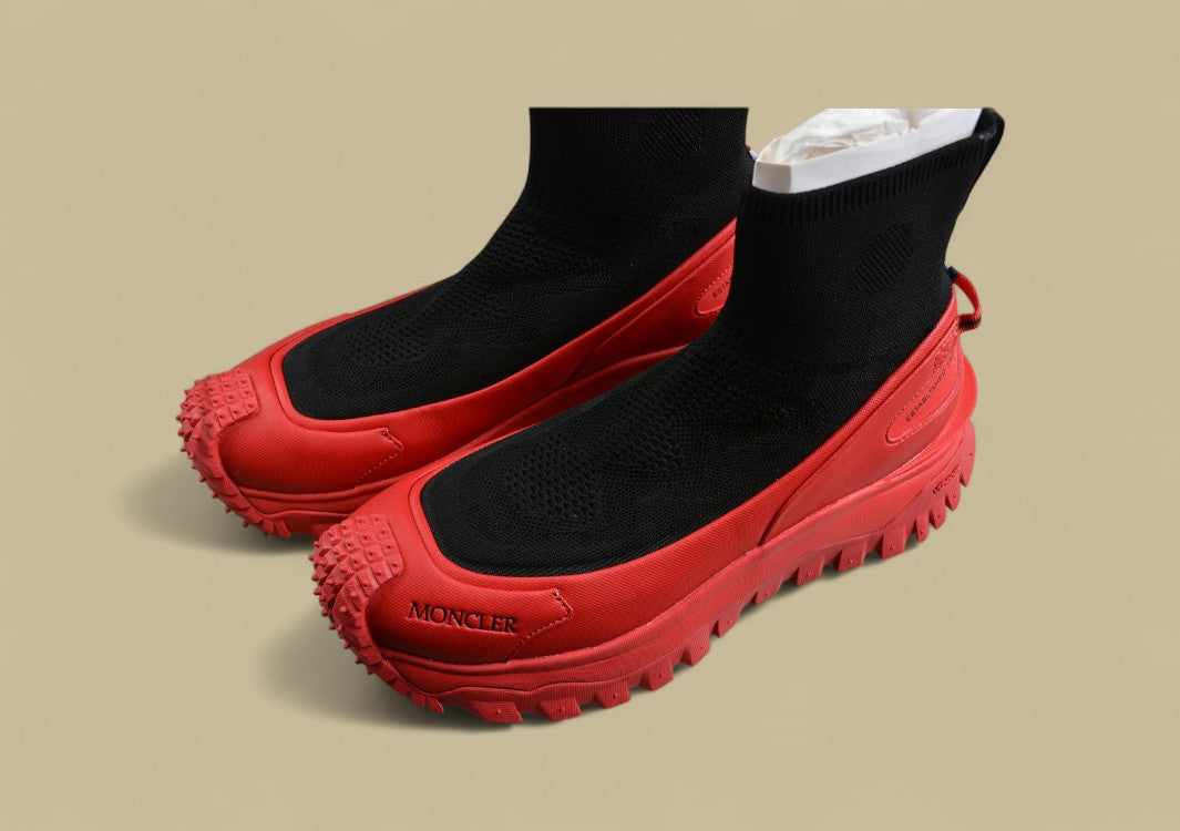 Moncler Trailgrip Knit High Sneakers - Black/Red