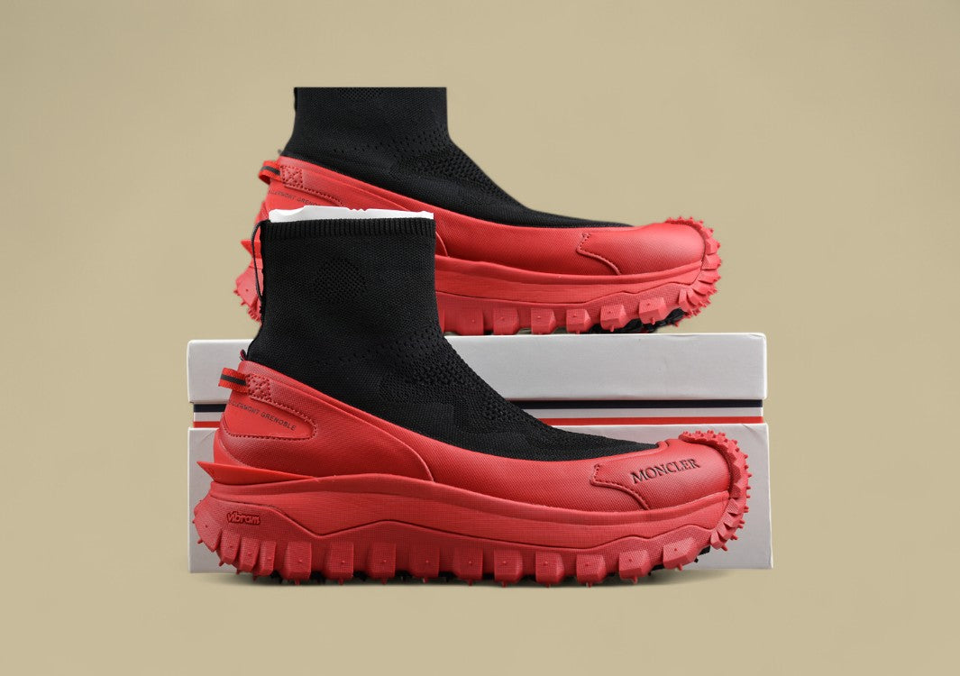 Moncler Trailgrip Knit High Sneakers - Black/Red