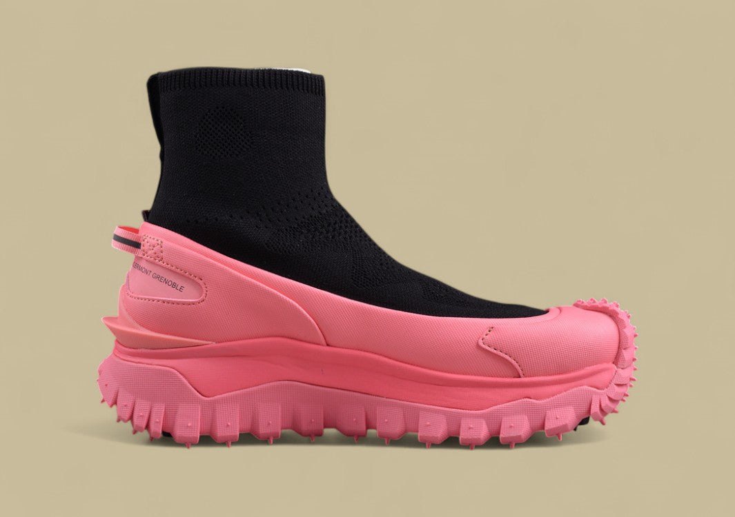 Moncler Trailgrip Knit Sock Sneaker - Black & Hot Pink Mid-Top