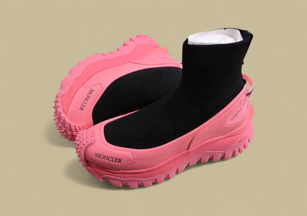 Moncler Trailgrip Knit Sock Sneaker - Black & Hot Pink Mid-Top