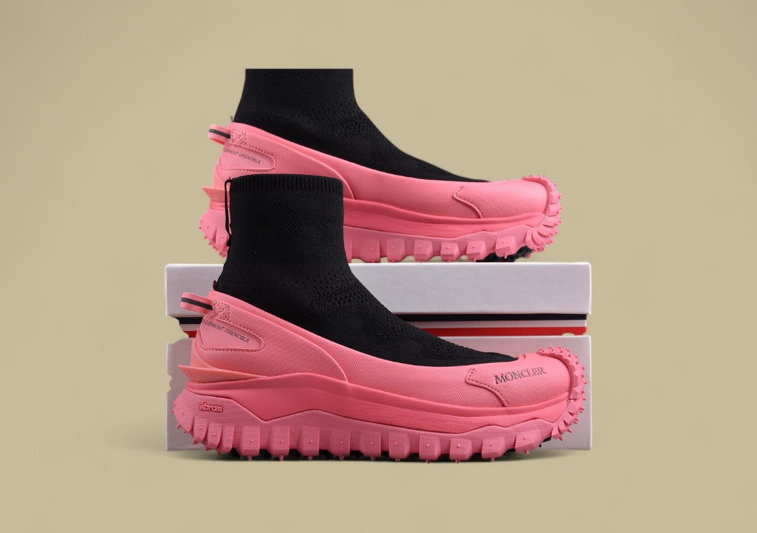 Moncler Trailgrip Knit Sock Sneaker - Black & Hot Pink Mid-Top
