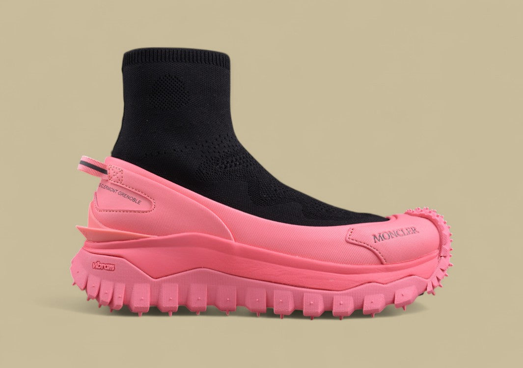 Moncler Trailgrip Knit Sock Sneaker - Black & Hot Pink Mid-Top