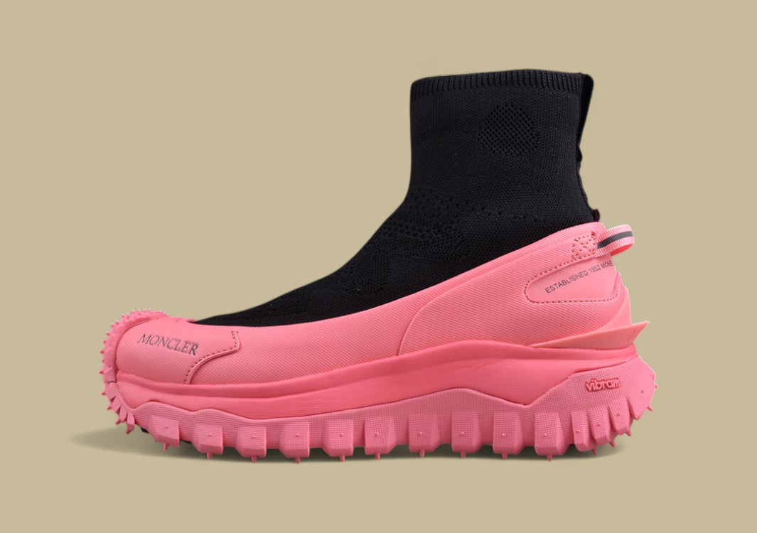 Moncler Trailgrip Knit Sock Sneaker - Black & Hot Pink Mid-Top