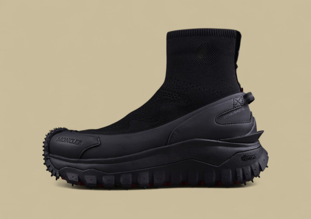 Moncler Trailgrip Knit Sock Sneaker - Triple Black Mid-Top