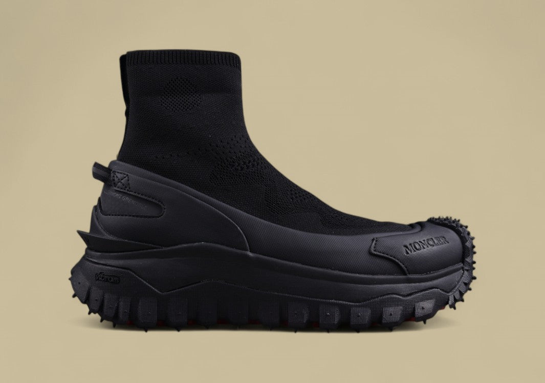 Moncler Trailgrip Knit Sock Sneaker - Triple Black Mid-Top