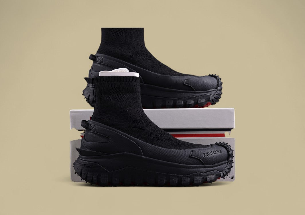 Moncler Trailgrip Knit Sock Sneaker - Triple Black Mid-Top