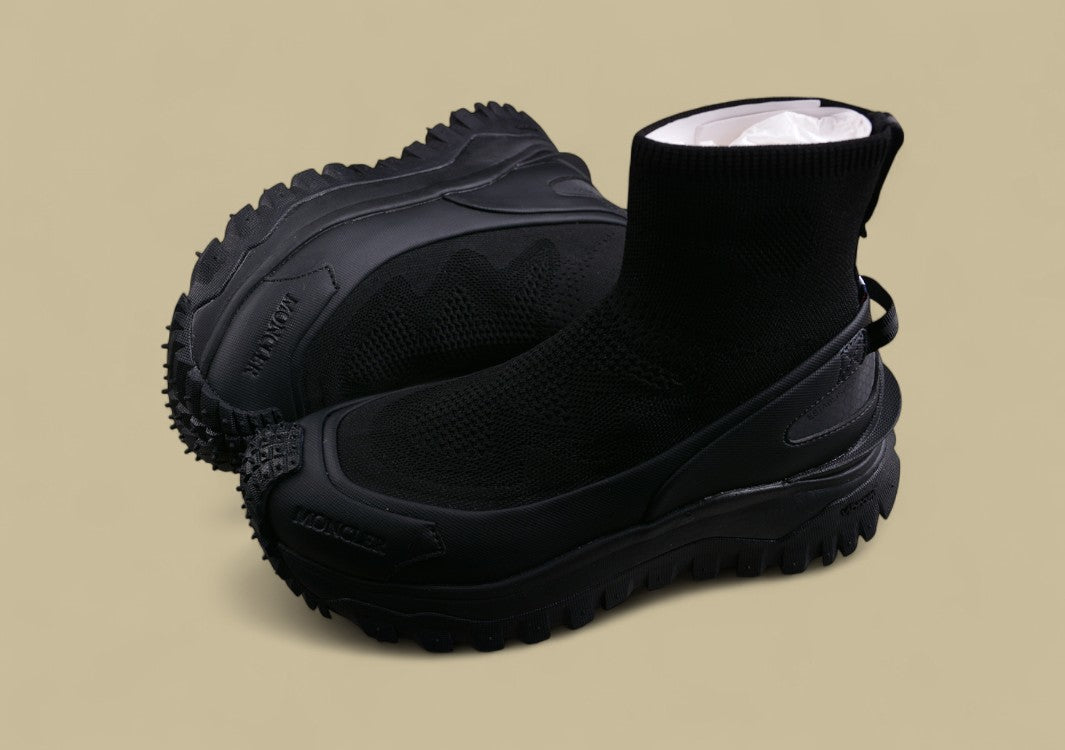 Moncler Trailgrip Knit Sock Sneaker - Triple Black Mid-Top