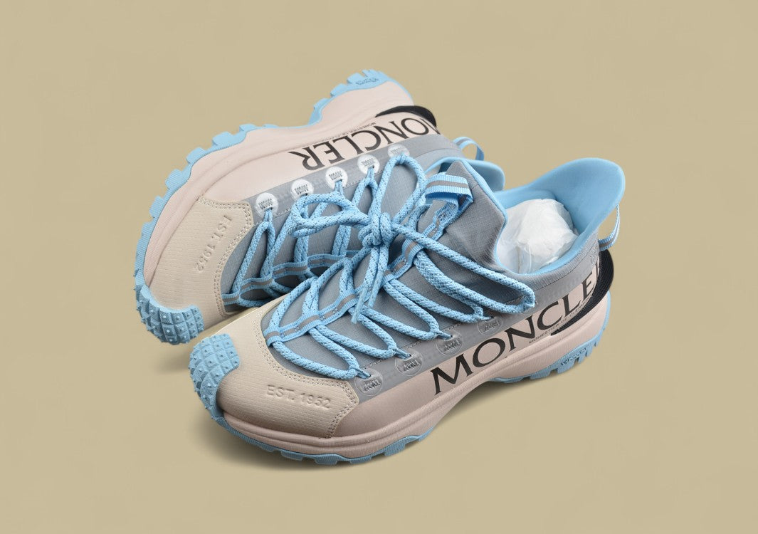 Moncler Trailgrip Lite Sneakers - Cream/Grey with Baby Blue