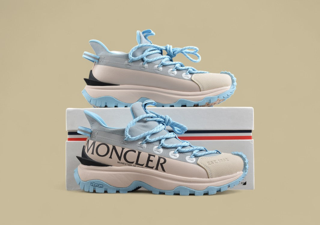 Moncler Trailgrip Lite Sneakers - Cream/Grey with Baby Blue