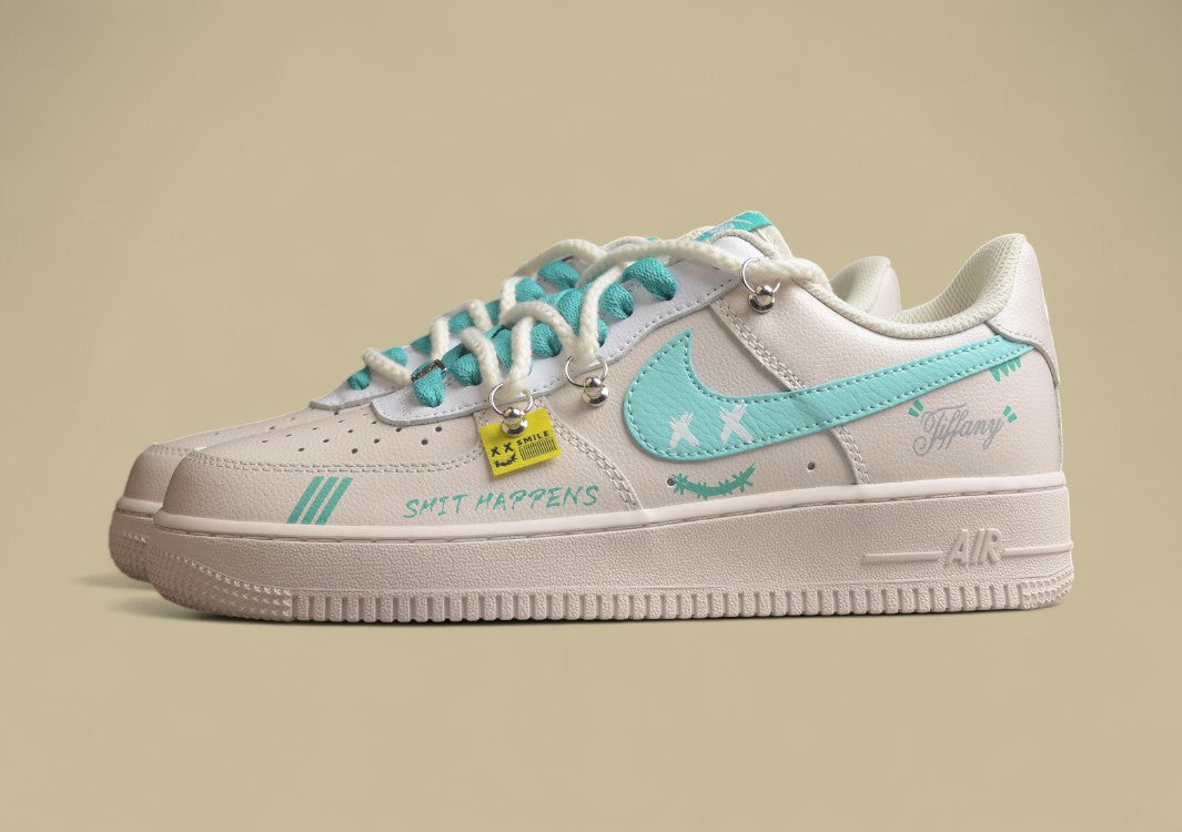 Nike Air Force 1 Low Beige Lace-up Graffiti Air Force Low-top Casual Shoes