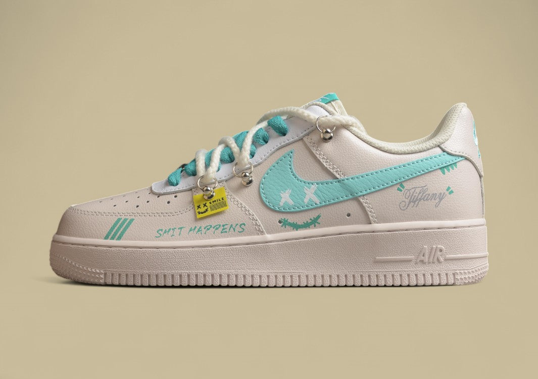 Nike Air Force 1 Low Beige Lace-up Graffiti Air Force Low-top Casual Shoes