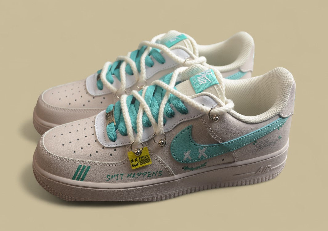 Nike Air Force 1 Low Beige Lace-up Graffiti Air Force Low-top Casual Shoes