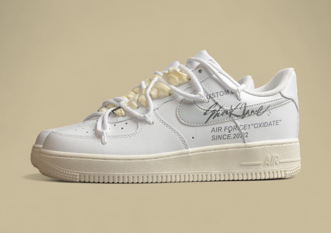 Nike Air Force Silver Hook Off Style One Lace-up Low-top Casual Sneakers