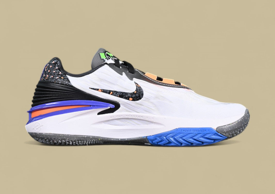 Nike Air Zoom G.T. Cut 2 EP White & Summit White with Total Orange, Pacific Blue, Green, and Black Accents