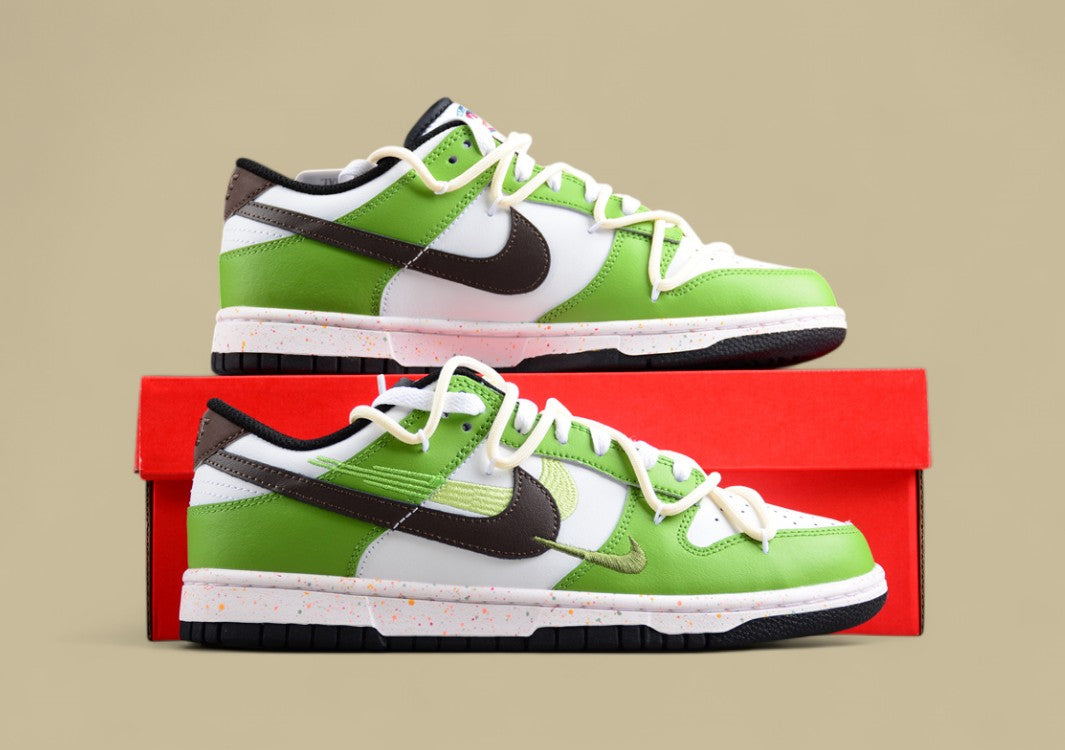Nike Dunk Low "Multi Color Vitality" Green Brown Triple Swoosh Deconstructed Strap Shoes