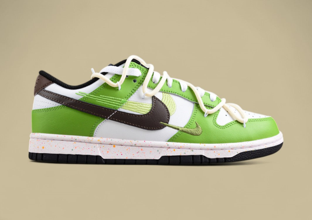 Nike Dunk Low "Multi Color Vitality" Green Brown Triple Swoosh Deconstructed Strap Shoes