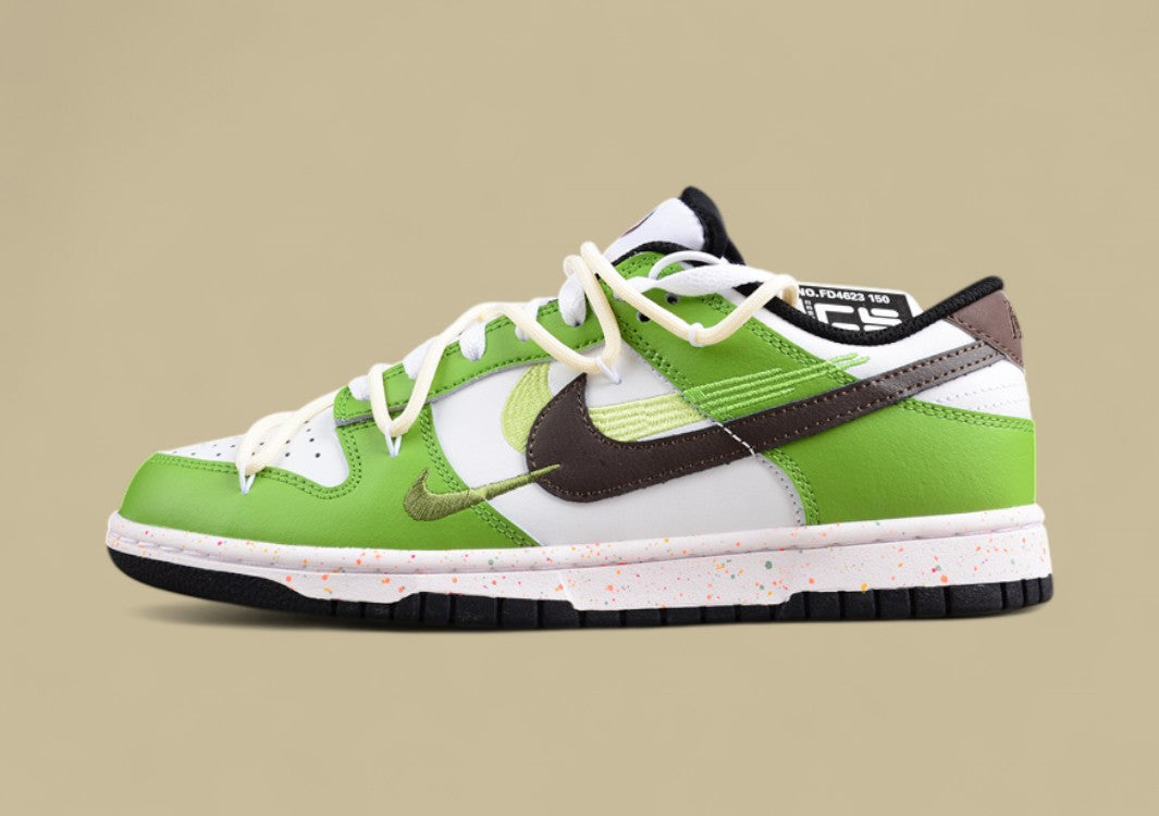 Nike Dunk Low "Multi Color Vitality" Green Brown Triple Swoosh Deconstructed Strap Shoes