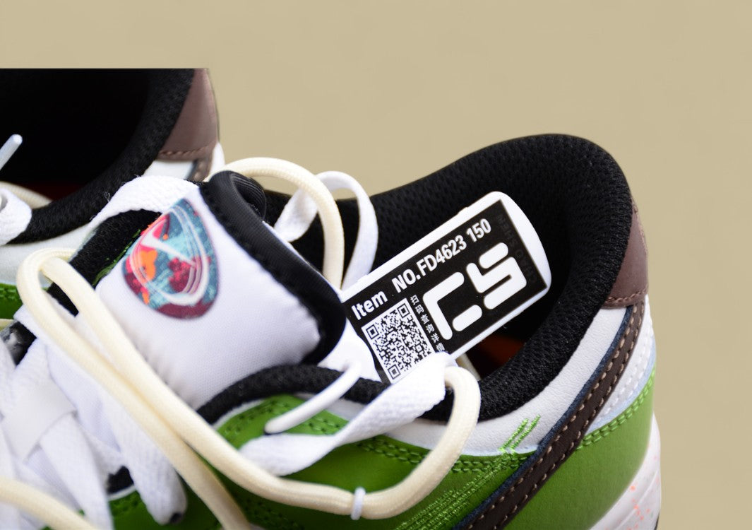 Nike Dunk Low "Multi Color Vitality" Green Brown Triple Swoosh Deconstructed Strap Shoes