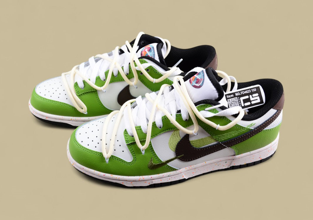 Nike Dunk Low "Multi Color Vitality" Green Brown Triple Swoosh Deconstructed Strap Shoes