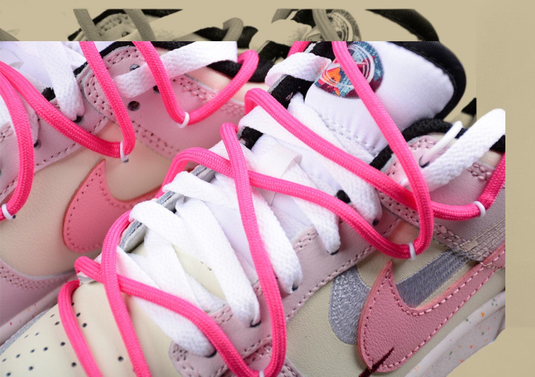 Nike Dunk Low "Multi Color Vitality" Pink Red Triple Swoosh Deconstructed Strap Sneakers