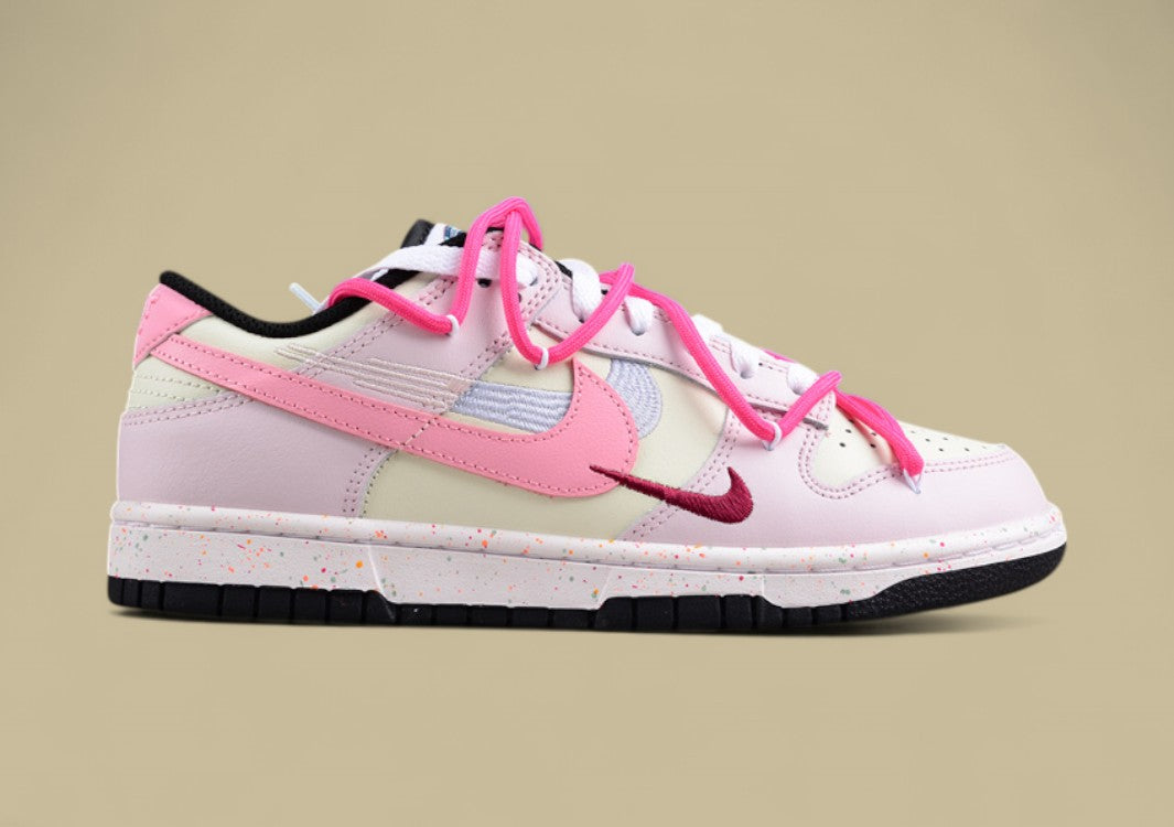 Nike Dunk Low "Multi Color Vitality" Pink Red Triple Swoosh Deconstructed Strap Sneakers