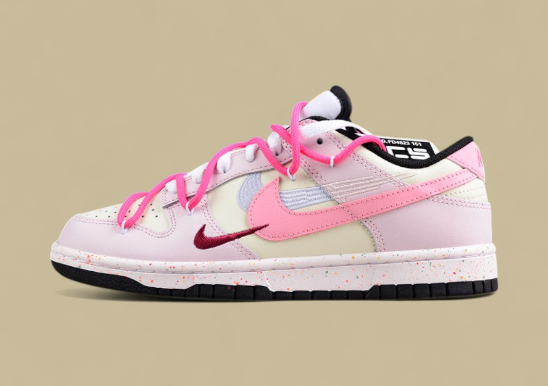 Nike Dunk Low "Multi Color Vitality" Pink Red Triple Swoosh Deconstructed Strap Sneakers
