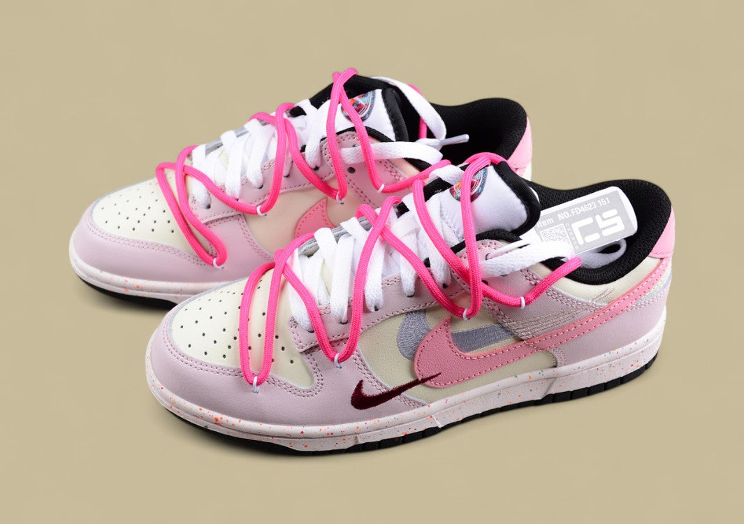 Nike Dunk Low "Multi Color Vitality" Pink Red Triple Swoosh Deconstructed Strap Sneakers