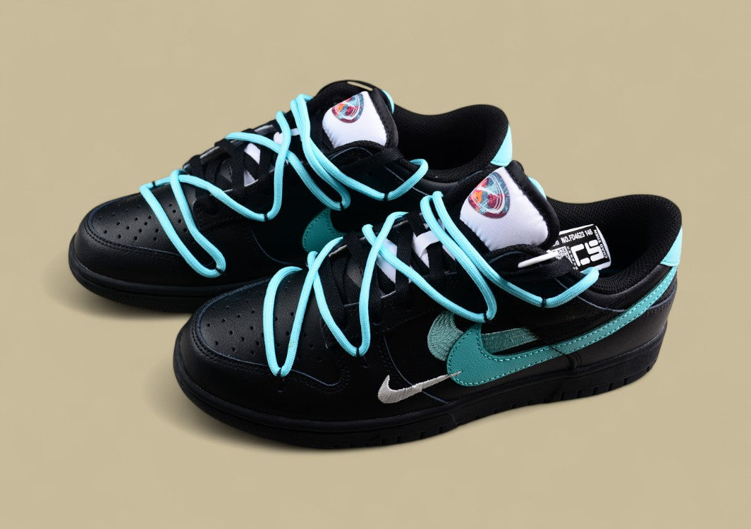 Nike Dunk Low “Vitality Black Aqua” Triple Swoosh Custom