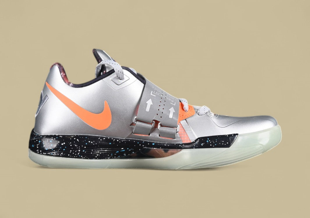Nike KD 4 All Star Galaxy Basketball Shoes Metallic Silver Total Orange & Dark Grey Sneaker