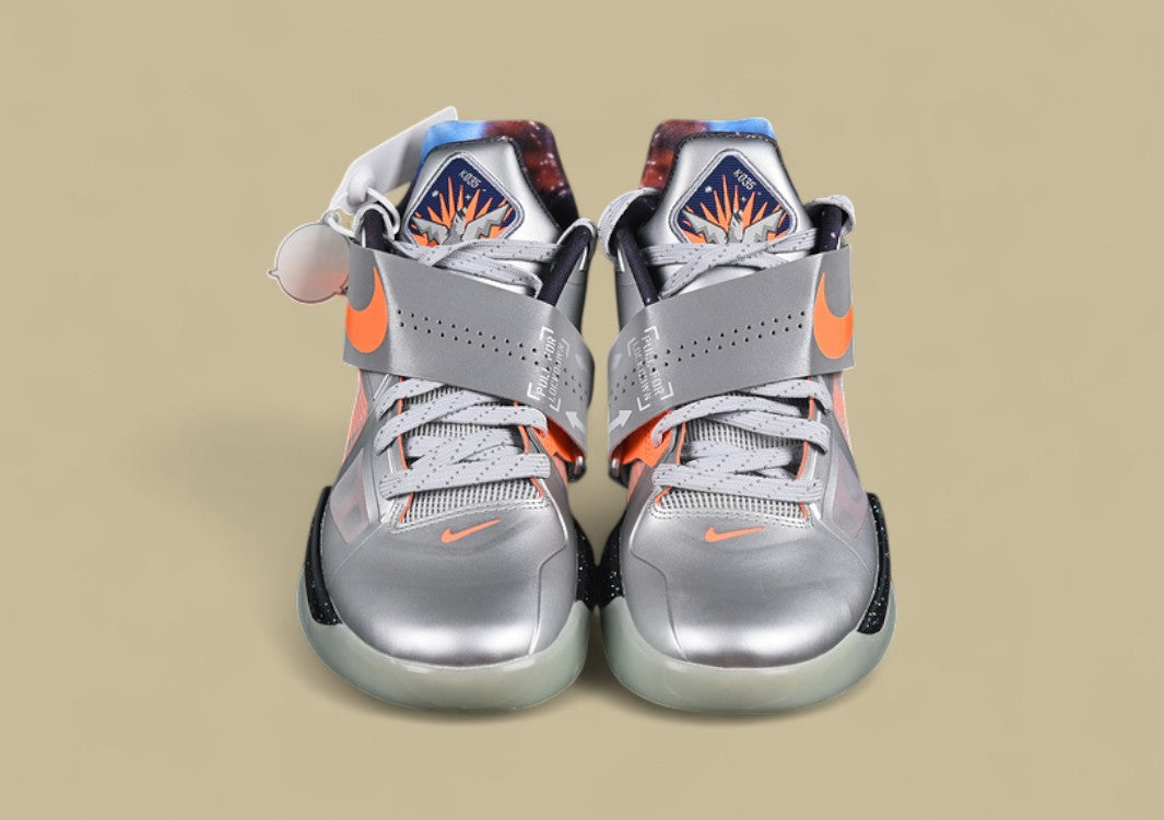 Nike KD 4 All Star Galaxy Basketball Shoes Metallic Silver Total Orange & Dark Grey Sneaker