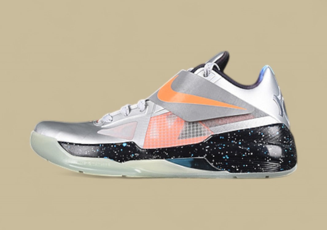 Nike KD 4 All Star Galaxy Basketball Shoes Metallic Silver Total Orange & Dark Grey Sneaker