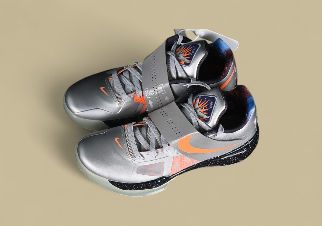 Nike KD 4 All Star Galaxy Basketball Shoes Metallic Silver Total Orange & Dark Grey Sneaker
