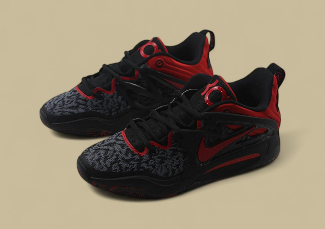 Nike KD Basketball Shoes Black Red with Graphic Knit Upper and Red Accents