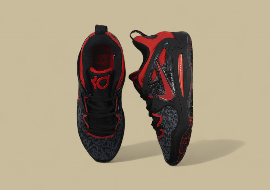 Nike KD Basketball Shoes Black Red with Graphic Knit Upper and Red Accents