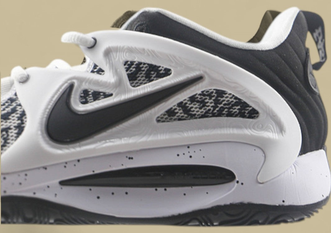 Nike KD Basketball Shoes Black and White Knit Upper with Speckled Midsole and Bold Swoosh