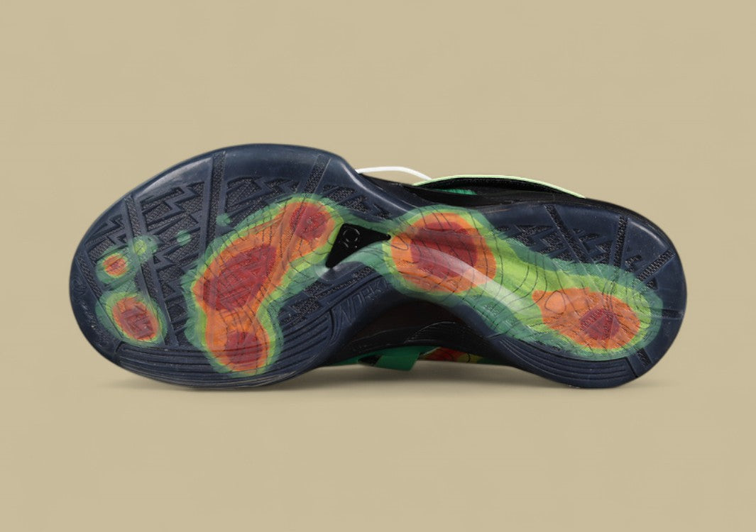 Nike KD Basketball Shoes Bold Green Upper with Black Midsole & Multicolor Graphic Heel Design