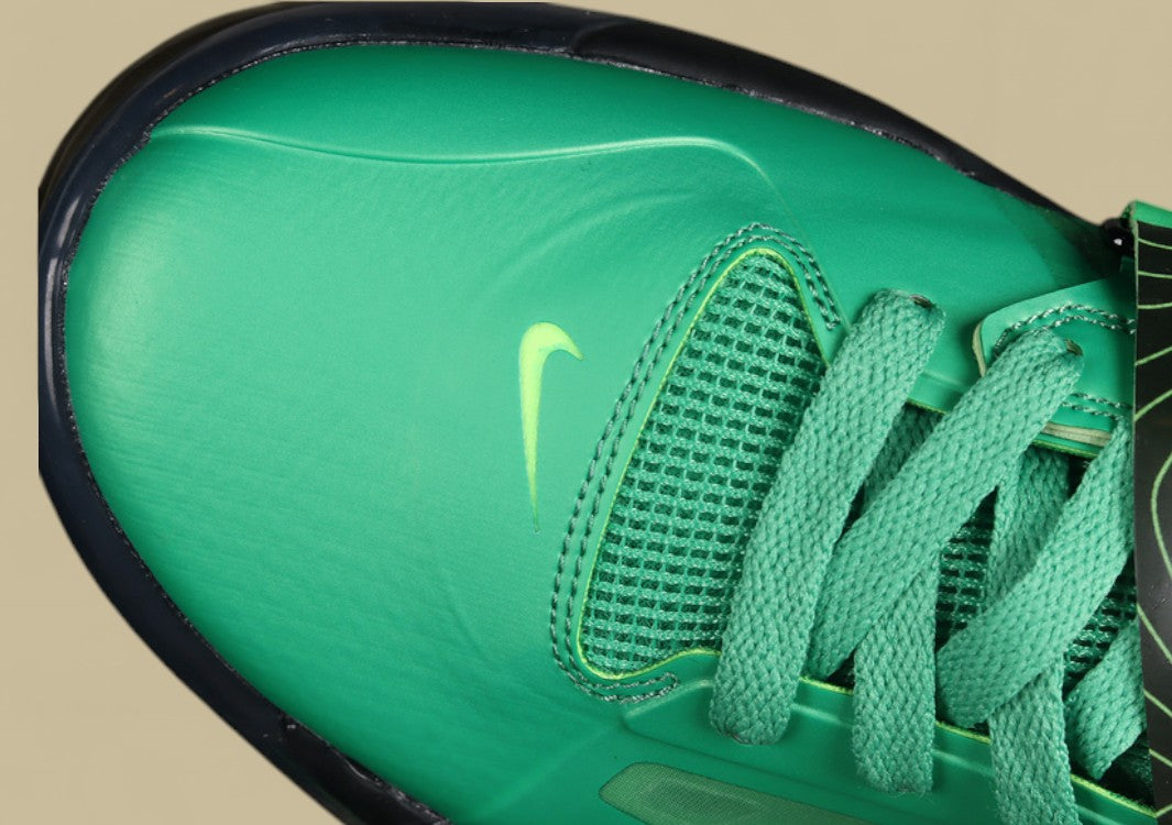 Nike KD Basketball Shoes Bold Green Upper with Black Midsole & Multicolor Graphic Heel Design