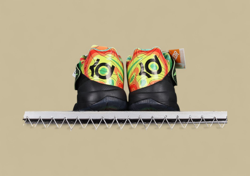 Nike KD Basketball Shoes Bold Green Upper with Black Midsole & Multicolor Graphic Heel Design