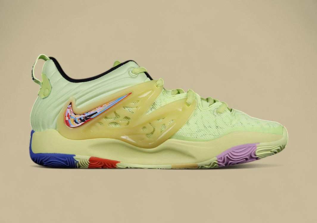 Nike KD Basketball Shoes Bright Volt Upper with Multi-Color Outsole and Vibrant Graphic Swoosh